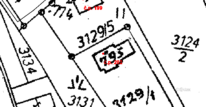 Koberovy 202 na parcele st. 795 v KÚ Koberovy, Katastrální mapa
