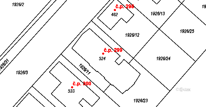 Ivaň 299 na parcele st. 524 v KÚ Ivaň, Katastrální mapa