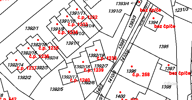 Řevnice 1238 na parcele st. 1392/19 v KÚ Řevnice, Katastrální mapa