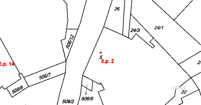 Šachotín 2, Šlapanov na parcele st. 5 v KÚ Šachotín, Katastrální mapa