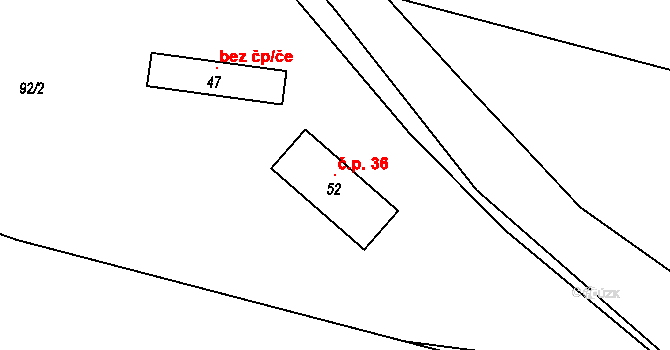 Hajská 36, Strakonice na parcele st. 52 v KÚ Hajská, Katastrální mapa