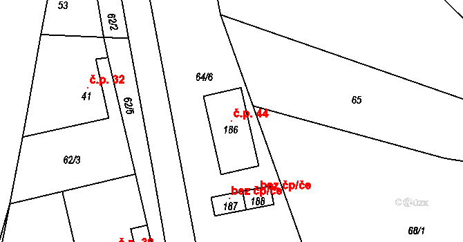 Boňkov 44 na parcele st. 186 v KÚ Boňkov, Katastrální mapa