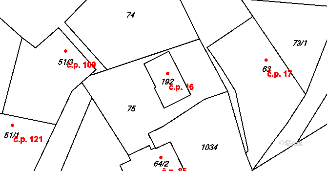 Oselce 16 na parcele st. 192 v KÚ Oselce, Katastrální mapa