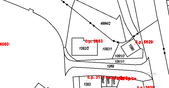 Chomutov 5983 na parcele st. 1092/2 v KÚ Chomutov II, Katastrální mapa