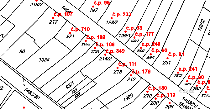 Kvasice 349 na parcele st. 214/2 v KÚ Kvasice, Katastrální mapa