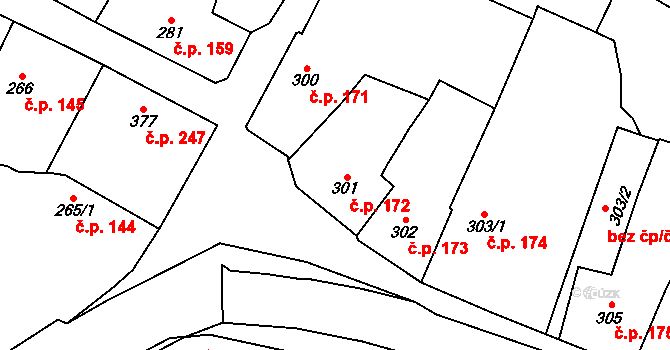 Kasejovice 172 na parcele st. 301 v KÚ Kasejovice, Katastrální mapa