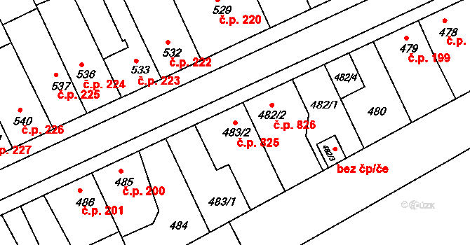 Holešov 825 na parcele st. 483/2 v KÚ Holešov, Katastrální mapa