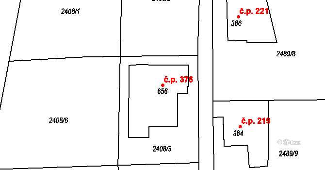 Chotěvice 376 na parcele st. 656 v KÚ Chotěvice, Katastrální mapa