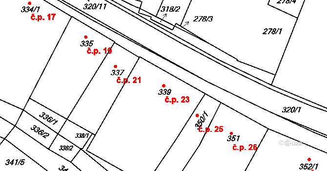 Moravský Krumlov 23 na parcele st. 339 v KÚ Moravský Krumlov, Katastrální mapa
