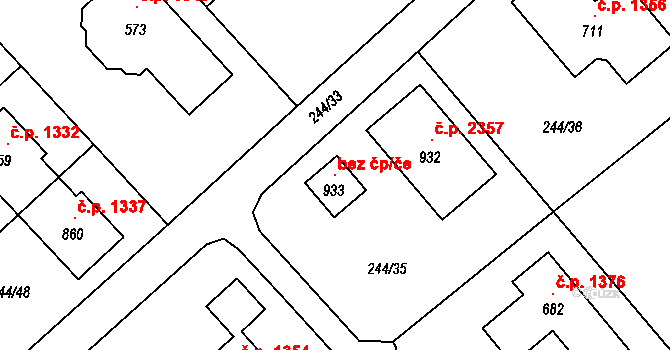 Kamenice 115647988 na parcele st. 933 v KÚ Štiřín, Katastrální mapa