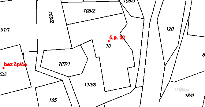 Luka 32, Verušičky na parcele st. 10 v KÚ Luka u Verušiček, Katastrální mapa
