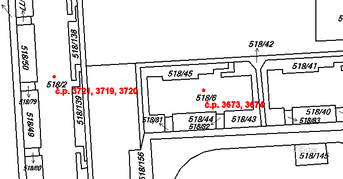 Mšeno nad Nisou 3673,3674, Jablonec nad Nisou na parcele st. 518/6 v KÚ Mšeno nad Nisou, Katastrální mapa