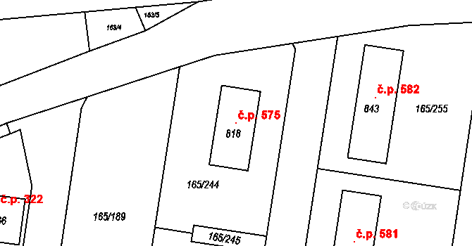 Hostouň 575 na parcele st. 818 v KÚ Hostouň u Prahy, Katastrální mapa