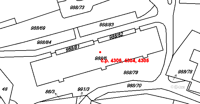 Rýnovice 4304,4305,4306, Jablonec nad Nisou na parcele st. 988/6 v KÚ Rýnovice, Katastrální mapa