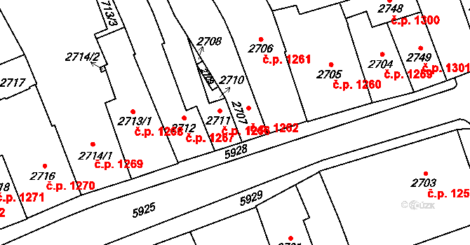 Jihlava 1262 na parcele st. 2707 v KÚ Jihlava, Katastrální mapa