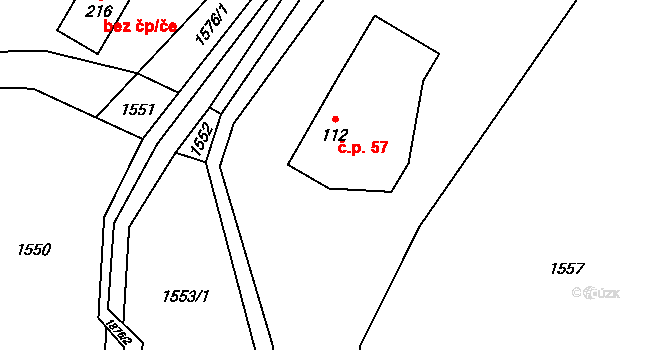 Guty 57, Třinec na parcele st. 112 v KÚ Guty, Katastrální mapa
