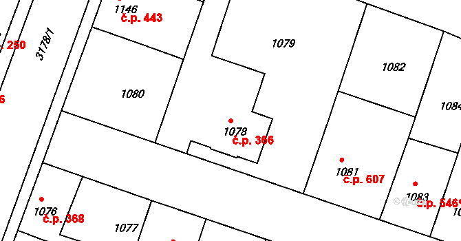 Čelákovice 366 na parcele st. 1078 v KÚ Čelákovice, Katastrální mapa