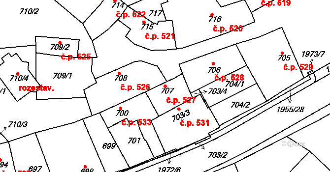 Mistřín 527, Svatobořice-Mistřín na parcele st. 707 v KÚ Mistřín, Katastrální mapa