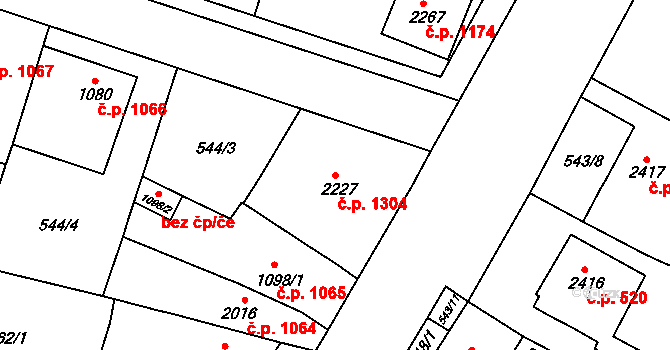 Kyjov 1304 na parcele st. 2227 v KÚ Kyjov, Katastrální mapa
