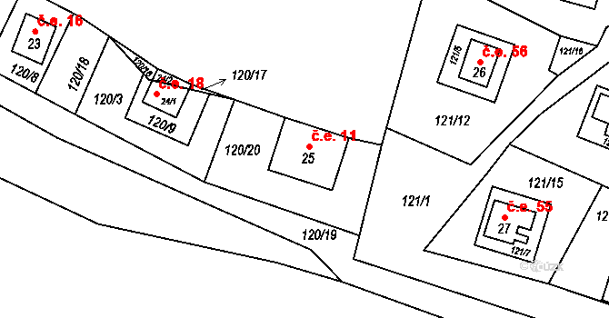 Jeclov 11, Velký Beranov na parcele st. 25 v KÚ Jeclov, Katastrální mapa