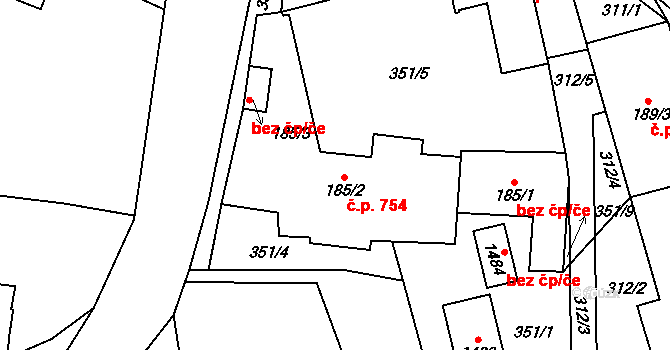 Polná 754 na parcele st. 185/2 v KÚ Polná, Katastrální mapa