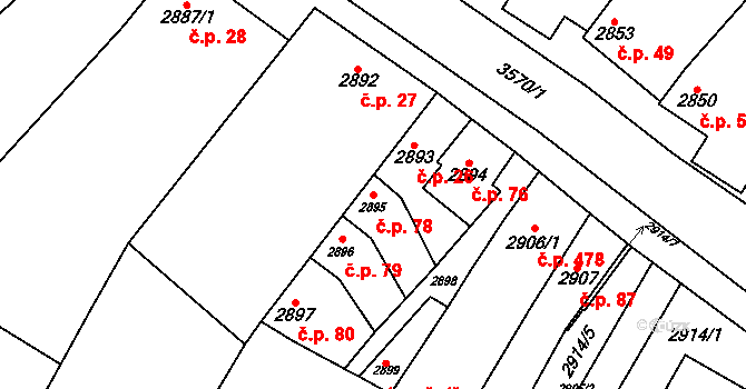 Nosálovice 78, Vyškov na parcele st. 2895 v KÚ Vyškov, Katastrální mapa