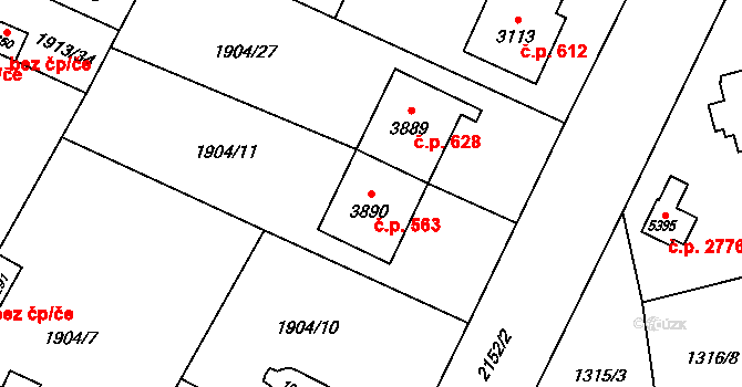 Šumperk 563 na parcele st. 3890 v KÚ Šumperk, Katastrální mapa