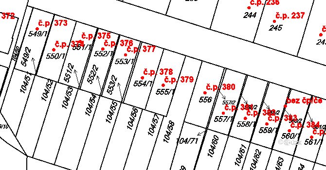Předměřice nad Labem 379 na parcele st. 555/1 v KÚ Předměřice nad Labem, Katastrální mapa