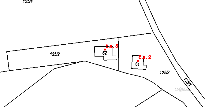 Obectov 3, Bouzov na parcele st. 62 v KÚ Obectov, Katastrální mapa