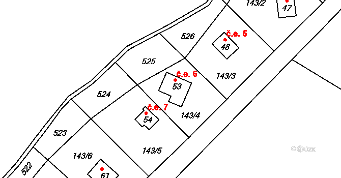Nestrašovice 6 na parcele st. 53 v KÚ Nestrašovice, Katastrální mapa