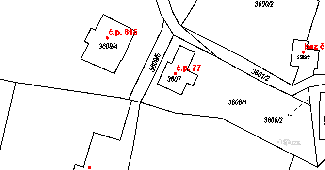 Podmoklice 77, Semily na parcele st. 3607 v KÚ Semily, Katastrální mapa