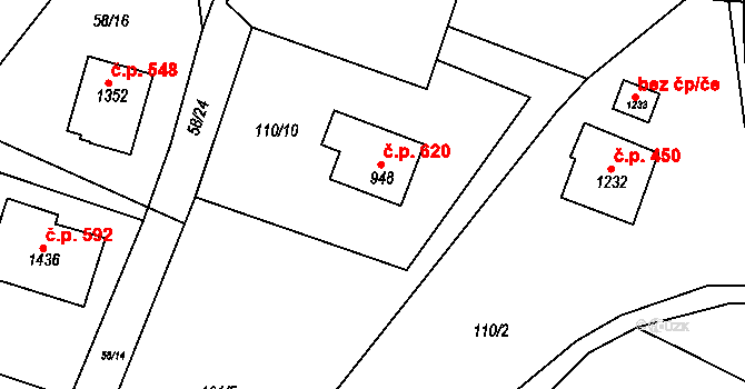 Prostřední Bečva 620 na parcele st. 948 v KÚ Prostřední Bečva, Katastrální mapa