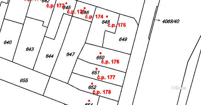 Soběslav II 176, Soběslav na parcele st. 650 v KÚ Soběslav, Katastrální mapa