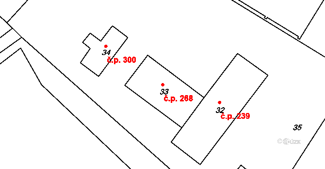 Prunéřov 268, Kadaň na parcele st. 33 v KÚ Prunéřov, Katastrální mapa