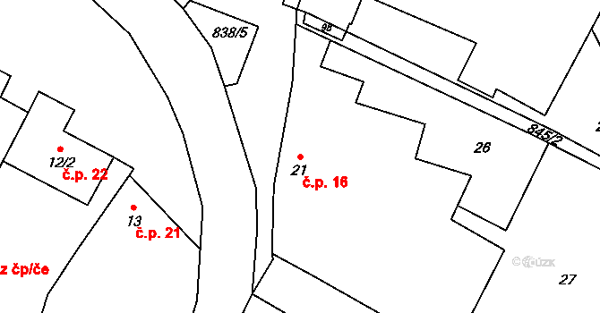 Pálovice 16 na parcele st. 21 v KÚ Pálovice, Katastrální mapa