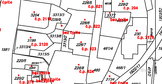 Předměstí 523, Svitavy na parcele st. 228/7 v KÚ Svitavy-předměstí, Katastrální mapa