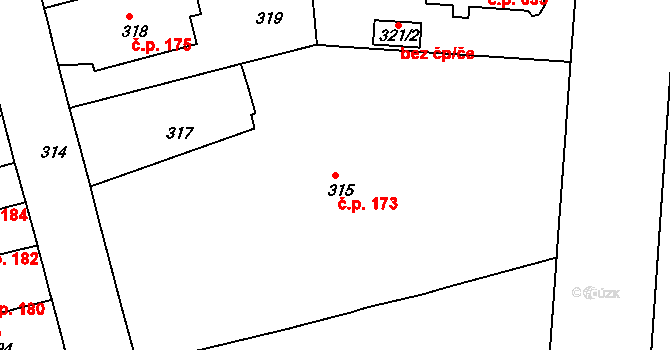 Černá Pole 173, Brno na parcele st. 315 v KÚ Černá Pole, Katastrální mapa