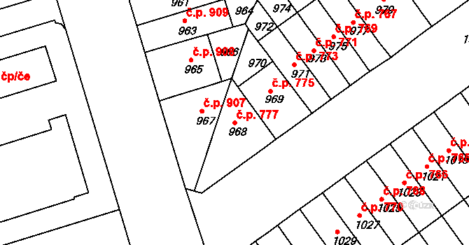 Černá Pole 777, Brno na parcele st. 968 v KÚ Černá Pole, Katastrální mapa