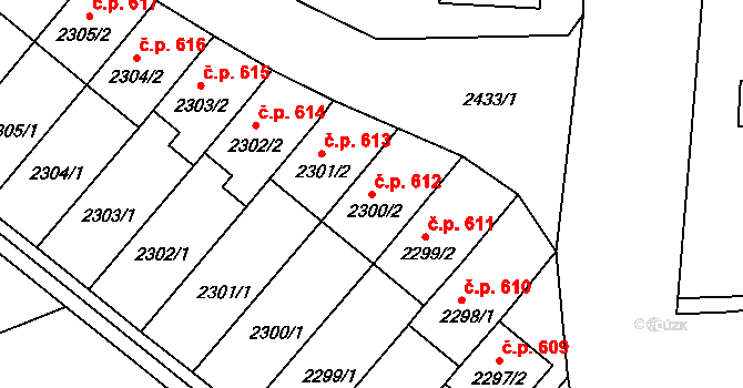 Volyně 612 na parcele st. 2300/2 v KÚ Volyně, Katastrální mapa