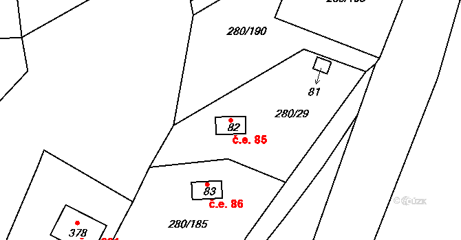 Skalka 85, Cheb na parcele st. 82 v KÚ Skalka u Chebu, Katastrální mapa