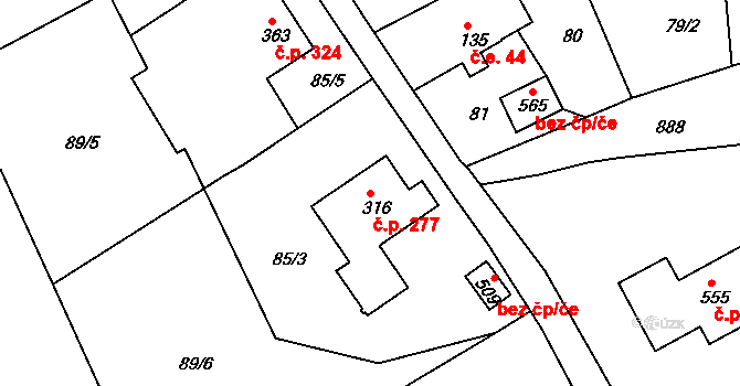 Krajková 277 na parcele st. 316 v KÚ Krajková, Katastrální mapa
