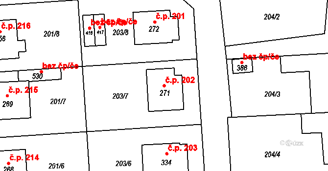 Luby 202, Klatovy na parcele st. 271 v KÚ Luby, Katastrální mapa