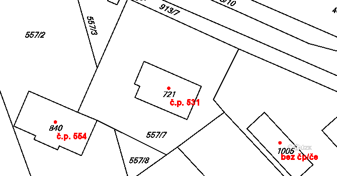 Borohrádek 531 na parcele st. 721 v KÚ Borohrádek, Katastrální mapa