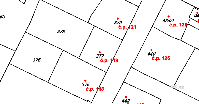 Klikov 119, Suchdol nad Lužnicí na parcele st. 377 v KÚ Klikov, Katastrální mapa