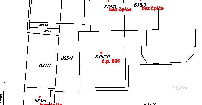 Smíchov 896, Praha na parcele st. 635/10 v KÚ Smíchov, Katastrální mapa