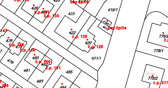 Jinonice 128, Praha na parcele st. 420 v KÚ Jinonice, Katastrální mapa