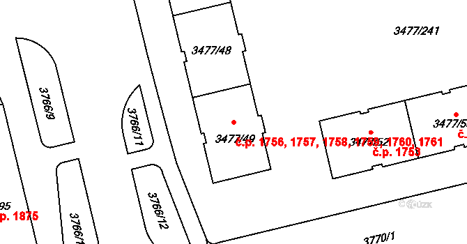 Břevnov 1756,1757,1758,1759,, Praha na parcele st. 3477/49 v KÚ Břevnov, Katastrální mapa