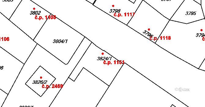 Česká Lípa 1151 na parcele st. 3824/1 v KÚ Česká Lípa, Katastrální mapa