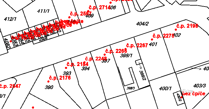 Chomutov 2266 na parcele st. 397 v KÚ Chomutov II, Katastrální mapa