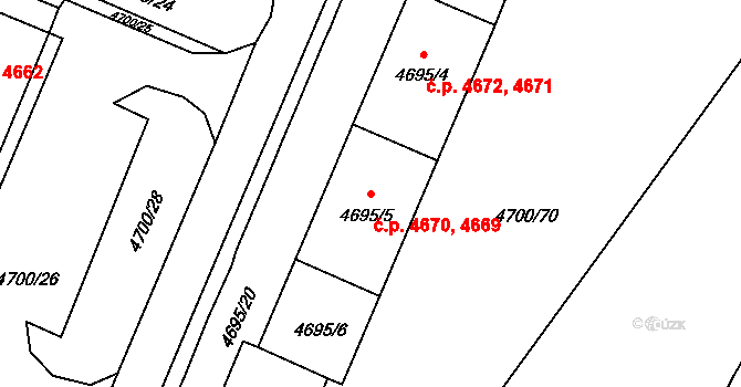 Chomutov 4669,4670 na parcele st. 4695/6 v KÚ Chomutov I, Katastrální mapa